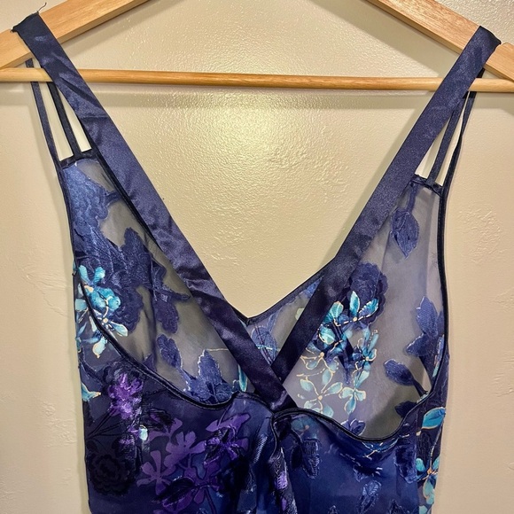 Vintage Angelique Purple & Blue Sheer Chiffon Floral Negligee Lingerie Slip Dres - Picture 12 of 16